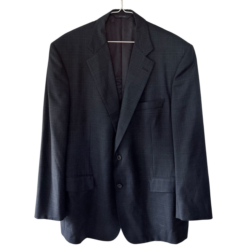 Brooks Brothers 1818 Madison Men Wool Blazer 44R Windowpane Navy Blue Sport Coat